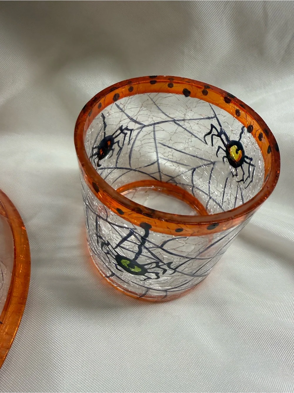 Hand-Painted Halloween Glass Votive Trio - Orange & Black Spider Webs